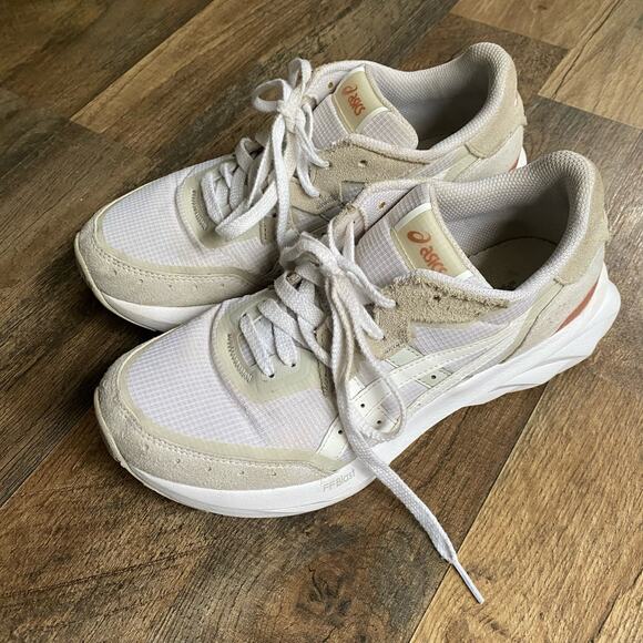 Asics Running Sneakers Shoes White Cream Faux Suede Monochrome Neutral Retro - Picture 7 of 14